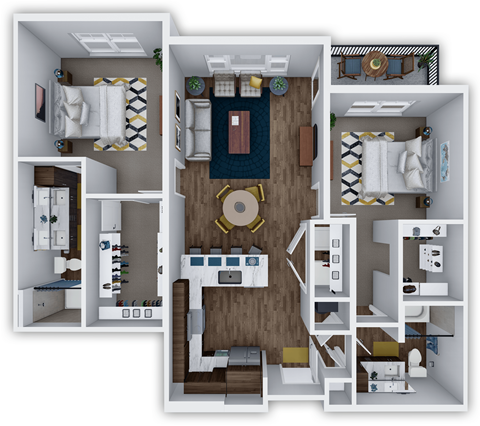 Floor plan for 2 beds, 2 baths, 1130 sqft